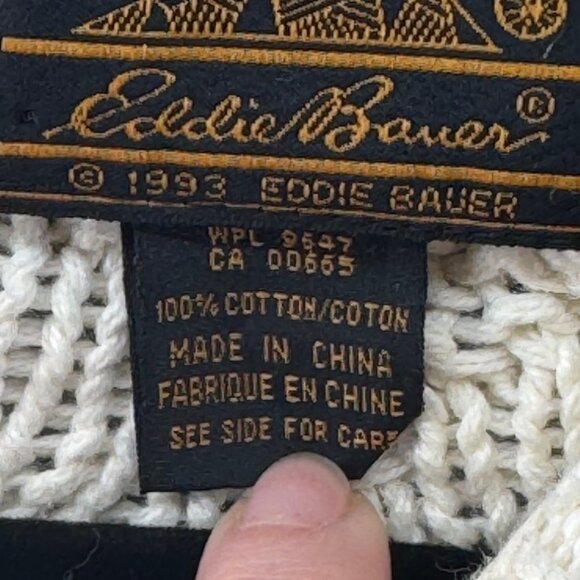 Vintage Eddie Bauer Fishman Cable Knit Sweater Crew Neck Cream Size Large Cotton - Picture 5 of 9